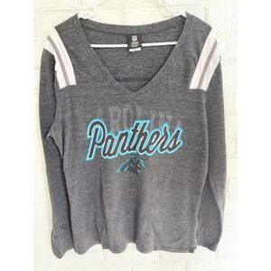 NFL Womens Carolina Panthers Long Sleeve V Neck Shirt Gray Size 2XL Team Apparel